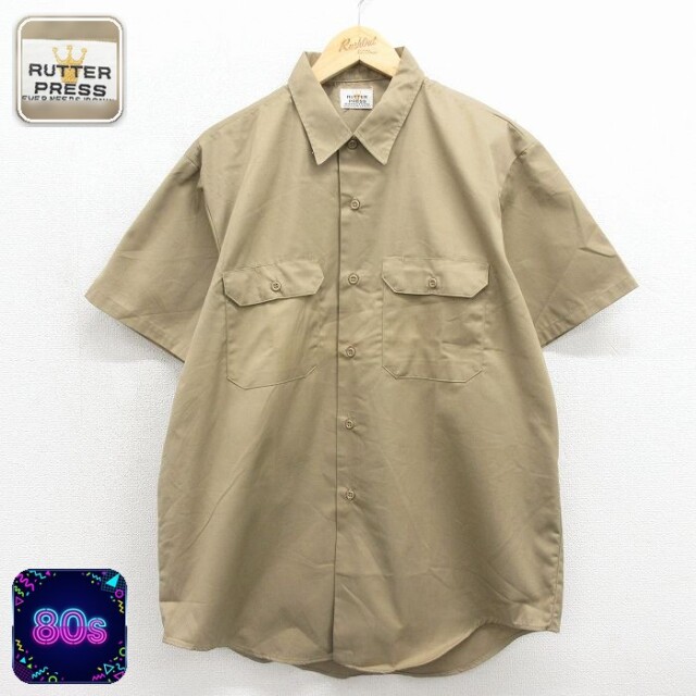80s 半袖ワークシャツ ベージュ メンズXL相当 | 古着