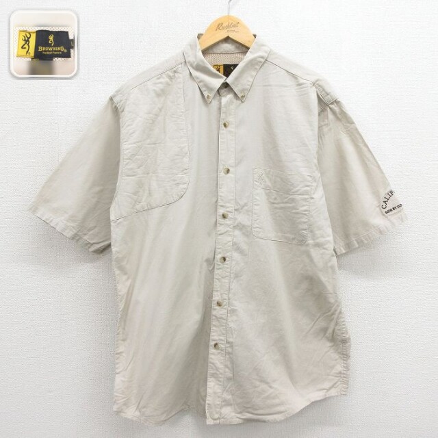 BROWNING 半袖ハンティングシャツ オープンカラー ベージュ メンズXL相当 | 古着
