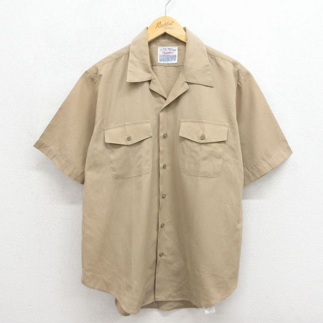 80s 半袖ミリタリーシャツ USネイビー ベージュ メンズXL相当 | 古着