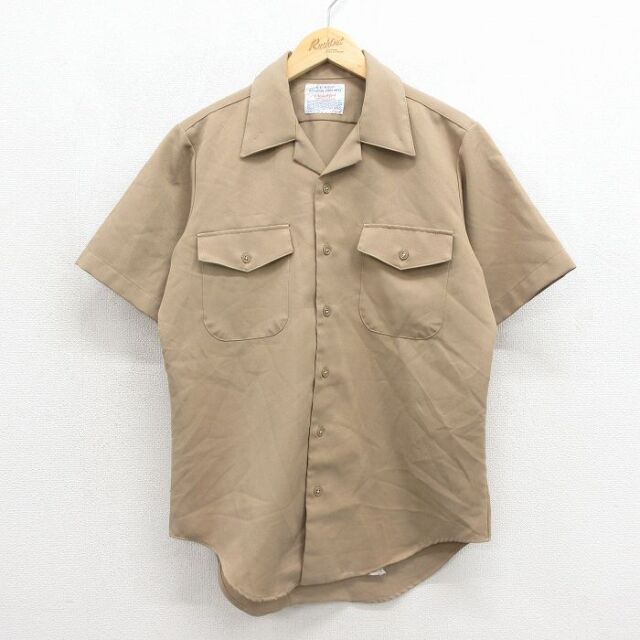 80s 半袖ミリタリーシャツ USネイビー ベージュ メンズM相当 | 古着