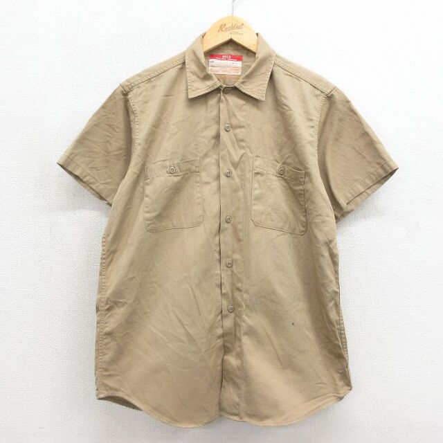 70s 半袖ワークシャツ ベージュ メンズM相当 | 古着