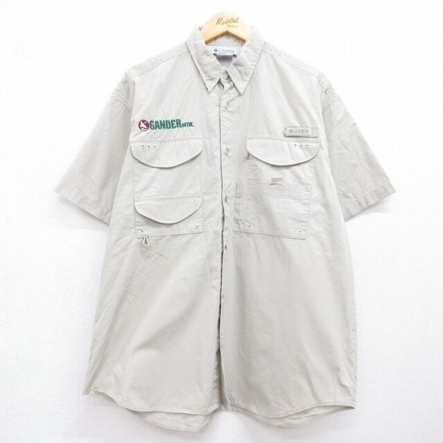 XL★古着 コロンビア 半袖 フィッシング シャツ メンズ 00年代 00s GANDER PFG コットン ベージュ 内側メッシュ 26jul04