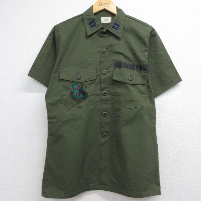 M★古着 半袖 ミリタリー シャツ メンズ 80年代 80s USエアフォース USA製 カーキ 26jul10