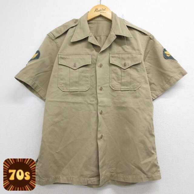70s 半袖ミリタリーシャツ ベージュ メンズM相当 | 古着