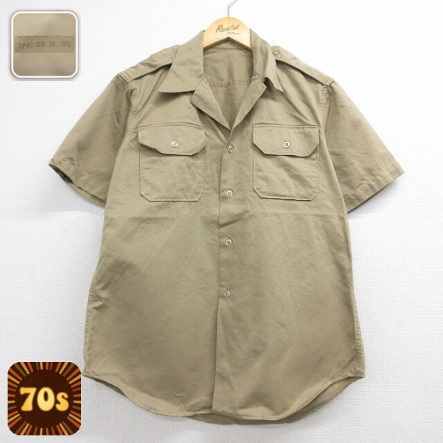 70s 半袖ミリタリーシャツ ベージュ メンズM相当 | 古着