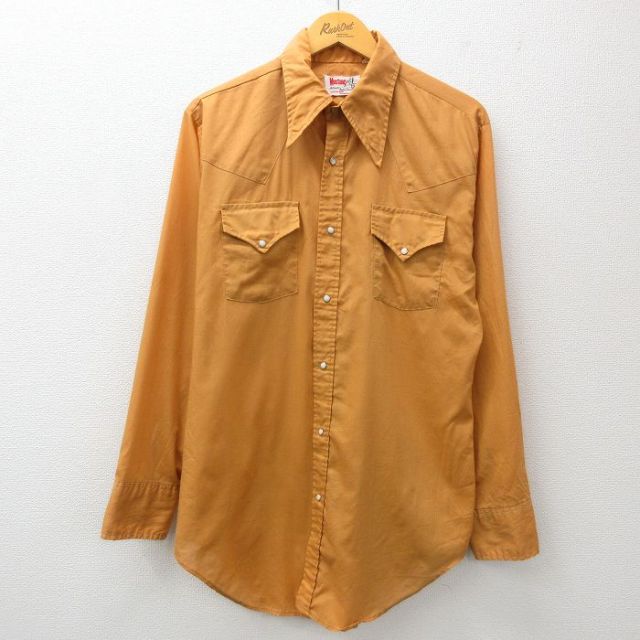 【50%OFF】L★古着 マスタング 長袖 ウエスタン シャツ メンズ 80年代 80s ロング丈 茶系 ブラウン 25jan27 中古 トップス