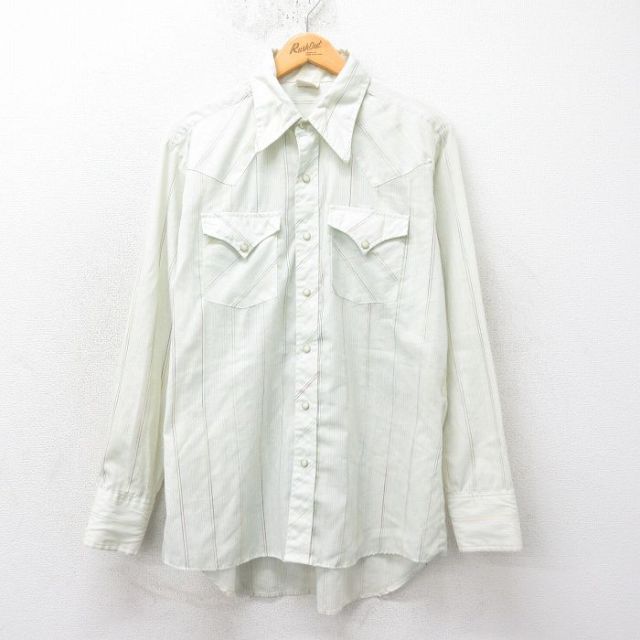 L★古着 ELY 長袖 ウエスタン シャツ メンズ 80年代 80s 薄緑 グリーン 25feb17 中古 トップス
