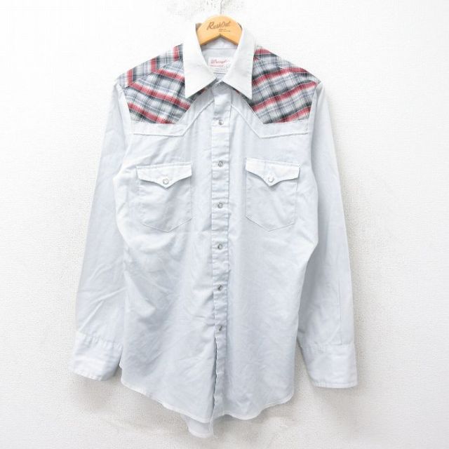 M★古着 ラングラー Wrangler 長袖 ウエスタン シャツ メンズ 80年代 80s USA製 薄グレー 25feb17 中古 トップス