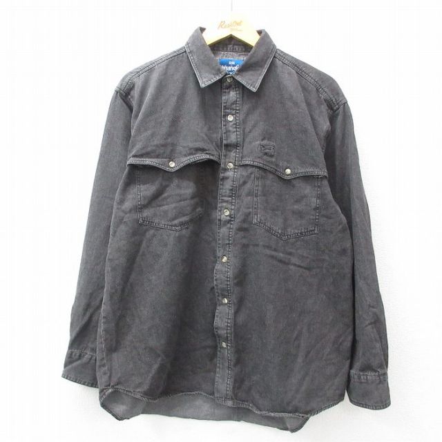 L★古着 ラングラー Wrangler 長袖 ウエスタン シャツ メンズ コットン 黒 ブラック デニム 25feb21 中古 トップス