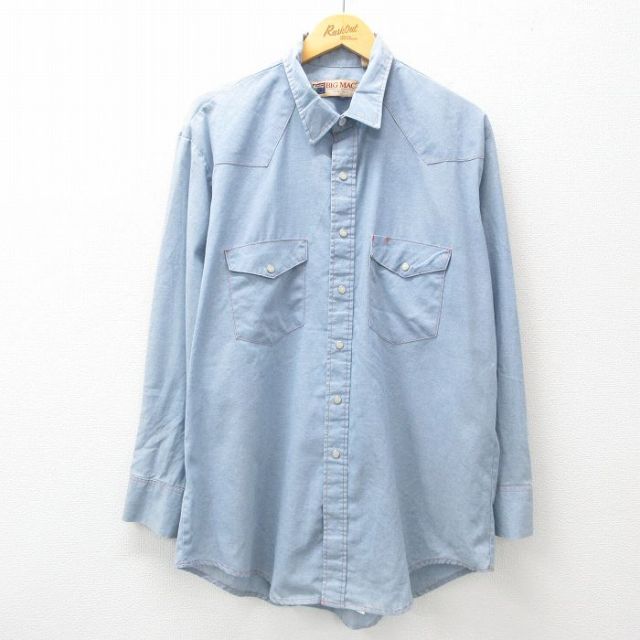 XL★古着 ビッグマック 長袖 シャンブレー ウエスタン シャツ メンズ 90年代 90s 紺 ネイビー 25feb21 中古 トップス