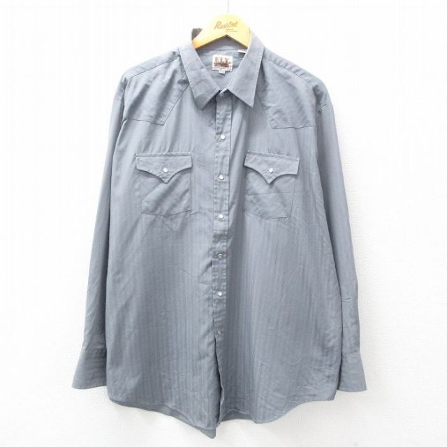 XL★古着 ELY 長袖 ウエスタン シャツ メンズ 90年代 90s 大きいサイズ ロング丈 グレー 25feb21 中古 トップス