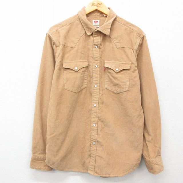 XL★古着 リーバイス Levis 長袖 ウエスタン シャツ メンズ コーデュロイ コットン ベージュ カーキ 25feb22 中古 トップス