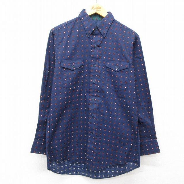 L★古着 ラングラー Wrangler 長袖 ウエスタン シャツ メンズ 90年代 90s コットン 濃紺 ネイビー 25feb22 中古 トップス