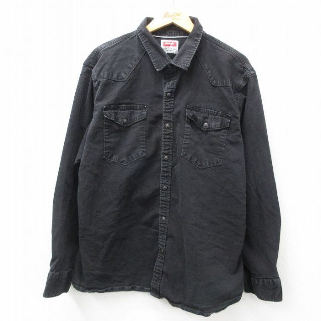 XL★古着 ラングラー Wrangler 長袖 ウエスタン シャツ メンズ 黒 ブラック デニム 25mar03 中古 トップス