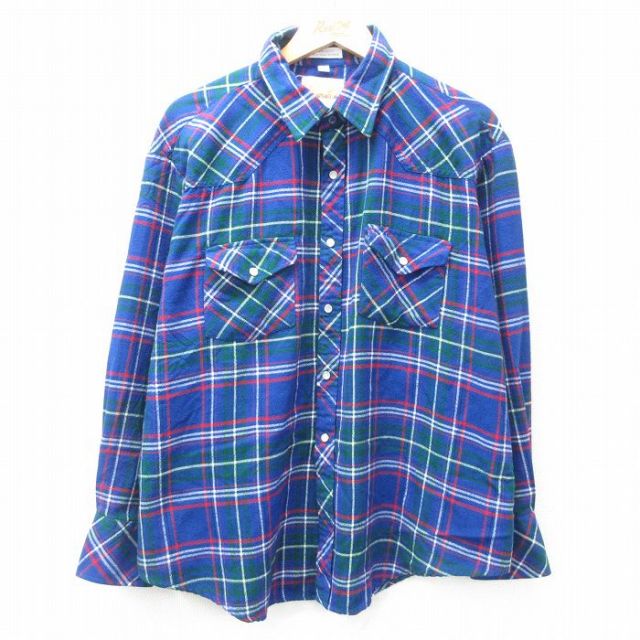 【50%OFF】XL★古着 長袖 ウエスタン シャツ メンズ 90年代 90s 大きいサイズ 紺他 ネイビー チェック 25mar03 中古 トップス