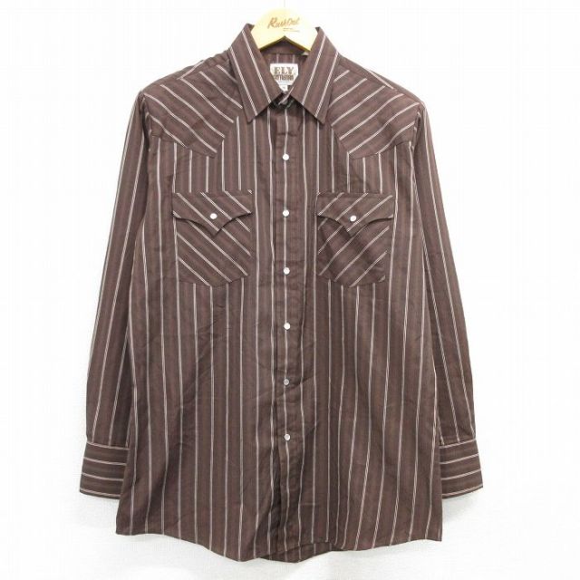 L★古着 ELY 長袖 ウエスタン シャツ メンズ 90年代 90s 茶他 ブラウン ストライプ 25mar12 中古 トップス