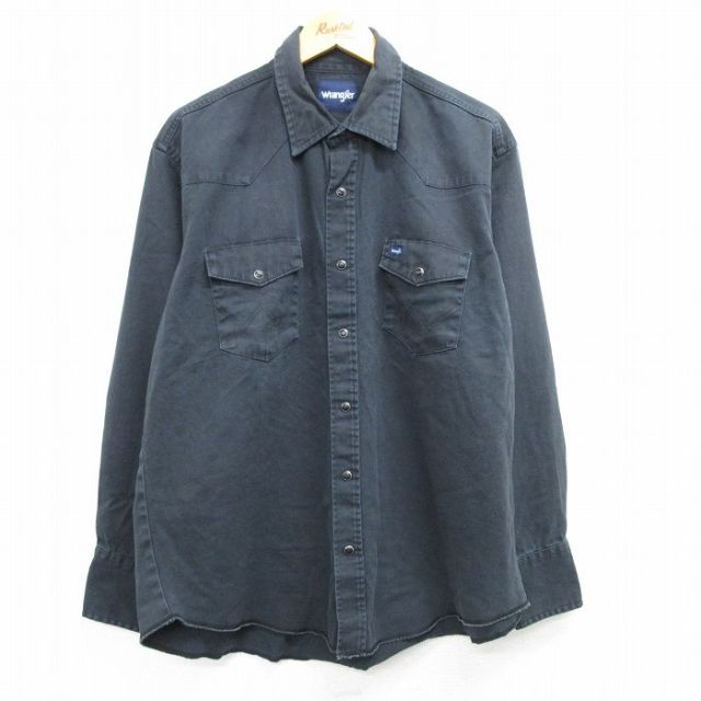 XL★古着 ラングラー Wrangler 長袖 ウエスタン シャツ メンズ 大きいサイズ コットン 黒 ブラック 25mar12 中古 トップス
