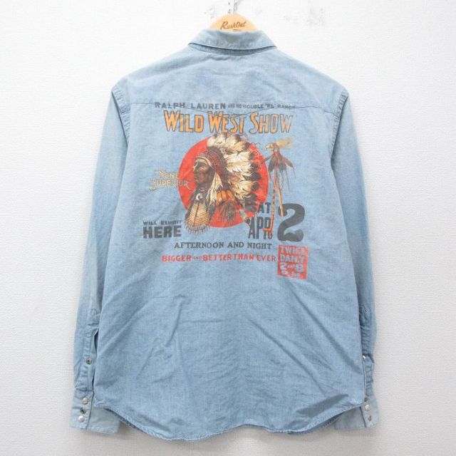L★古着 ラルフローレン Ralph Lauren 長袖 ブランド ウエスタン シャツ メンズ 90年代 90s インディアン コットン 薄紺 ネイビー 【spe】 25mar19 中古 トップス