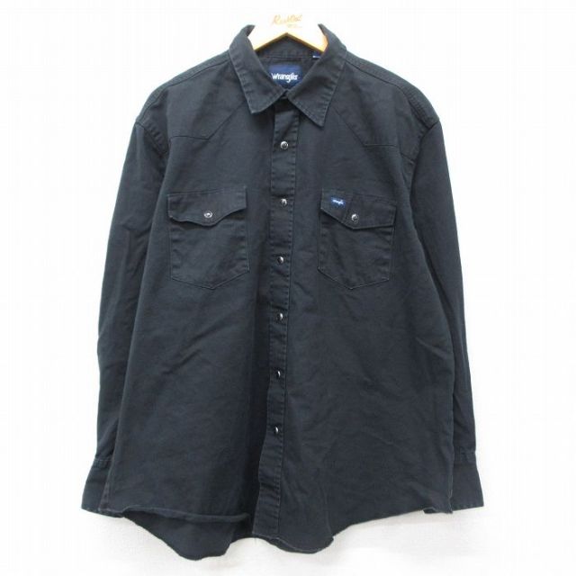 XL★古着 ラングラー Wrangler 長袖 ウエスタン シャツ メンズ 大きいサイズ コットン 黒 ブラック 25mar19 中古 トップス