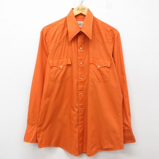 L★古着 モンゴメリーワード 長袖 ウエスタン シャツ メンズ 80年代 80s オレンジ 25mar19 中古 トップス
