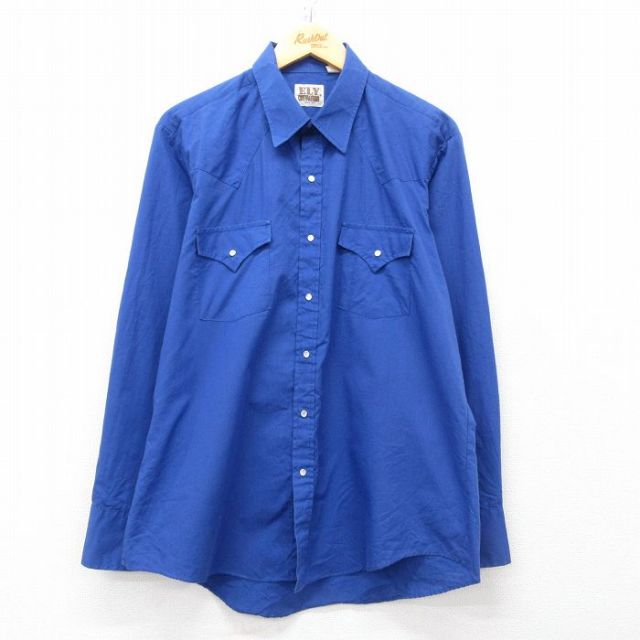 【50%OFF】XL★古着 ELY 長袖 ウエスタン シャツ メンズ 90年代 90s 青 ブルー 25mar19 中古 トップス