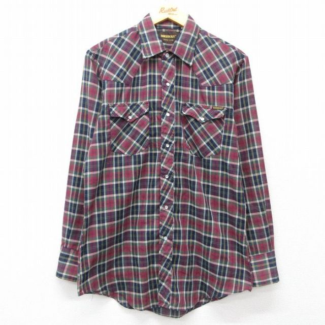 【20%OFF】M★古着 ローバックス 長袖 ウエスタン シャツ メンズ 80年代 80s エンジ他 チェック 25mar19 中古 トップス