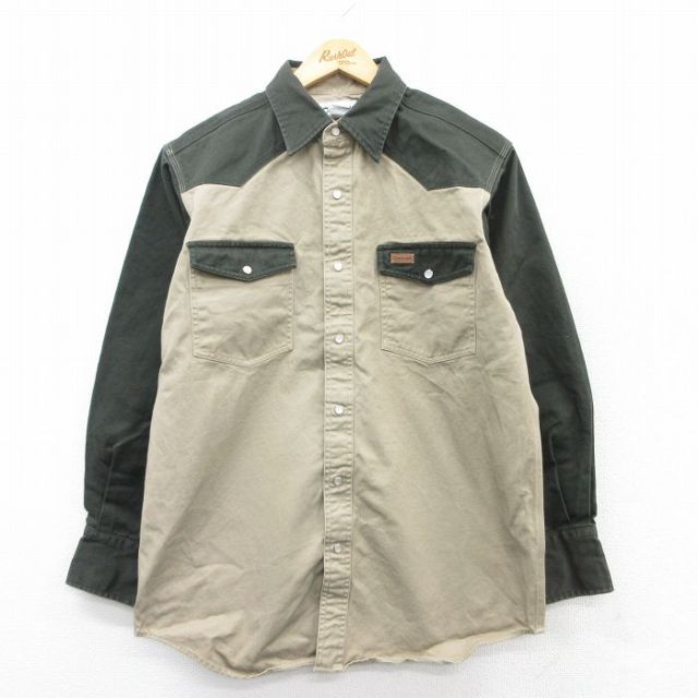 L★古着 カーハート Carhartt 長袖 ウエスタン シャツ メンズ ツートンカラー コットン ベージュ他 カーキ 25mar19 中古 トップス