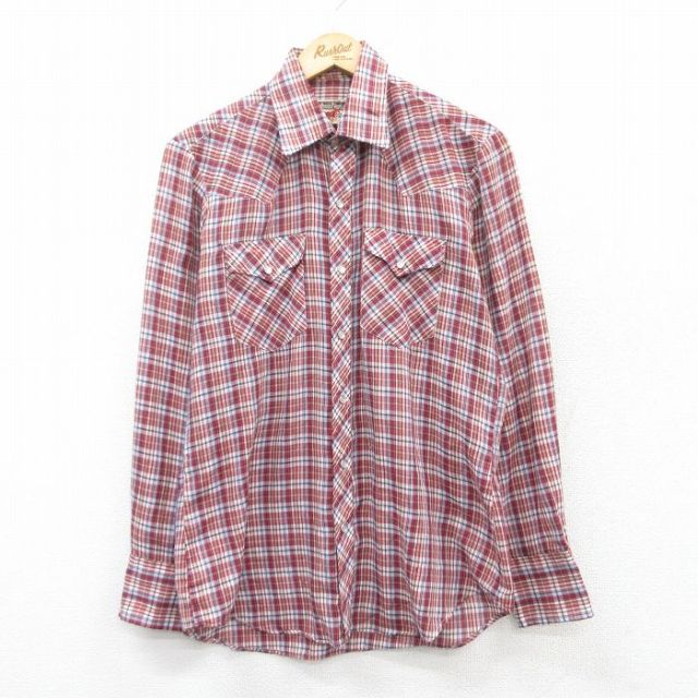 M★古着 長袖 ウエスタン シャツ メンズ 90年代 90s 赤他 レッド チェック 25mar19 中古 トップス