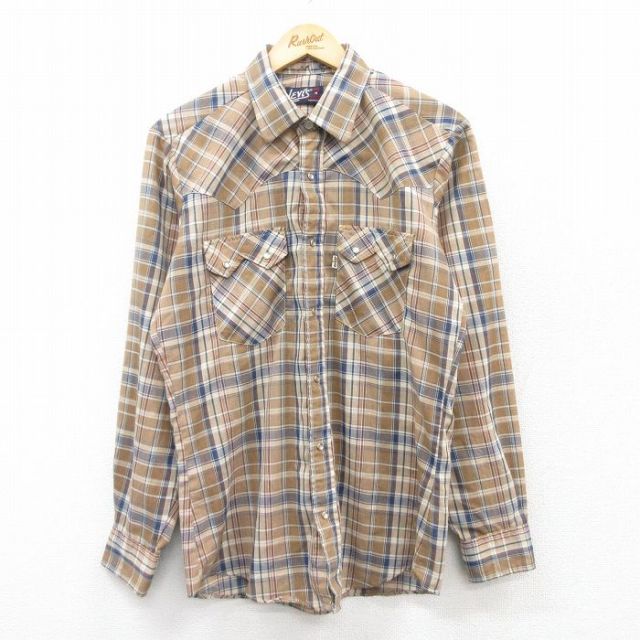 M★古着 リーバイス Levis 長袖 ウエスタン シャツ メンズ 90年代 90s USA製 茶他 ブラウン チェック 25mar19 中古 トップス