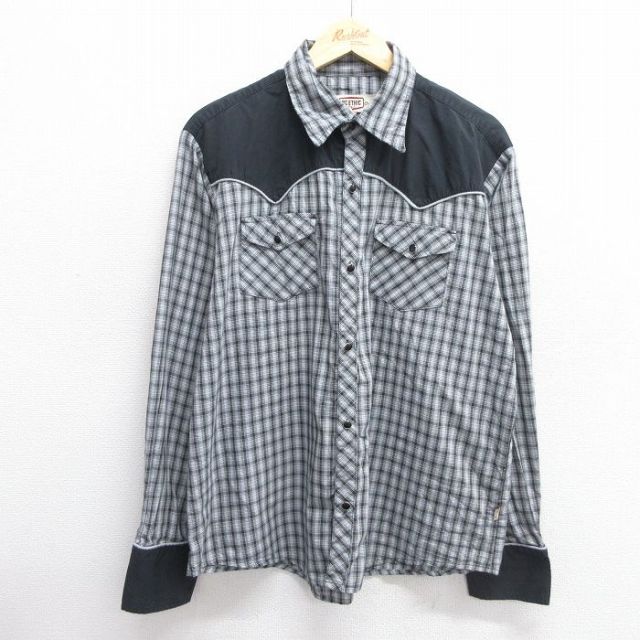 XL★古着 長袖 ウエスタン シャツ メンズ 90年代 90s USA製 グレー他 チェック 25mar24 中古 トップス