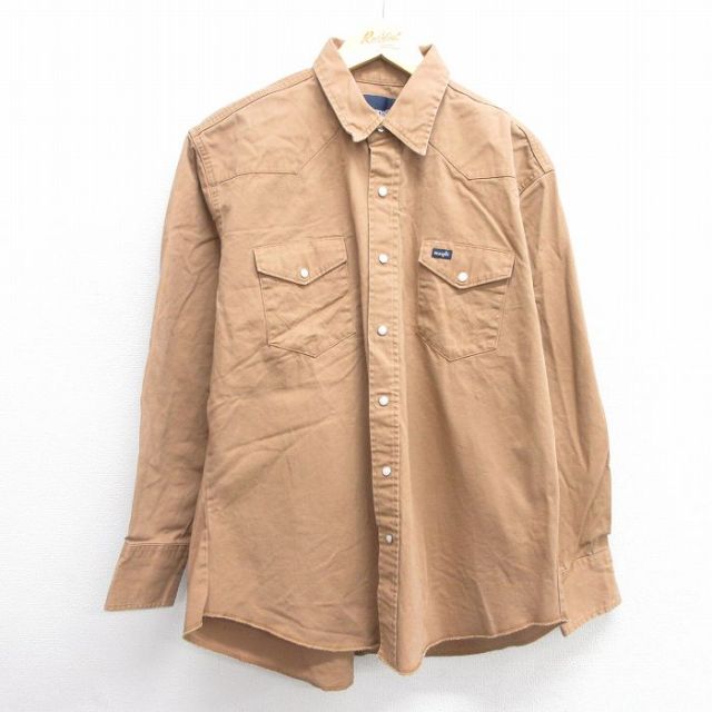 XL★古着 ラングラー Wrangler 長袖 ウエスタン シャツ メンズ コットン 茶 ブラウン デニム 25mar25 中古 トップス