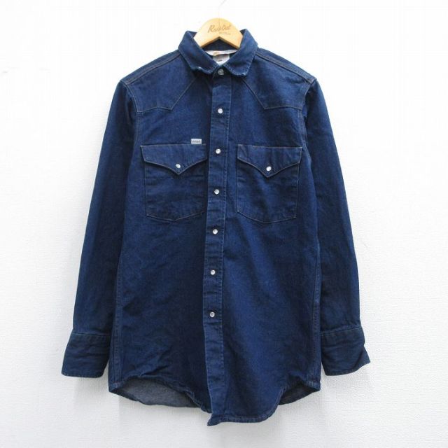 M★古着 カーハート Carhartt 長袖 ウエスタン シャツ メンズ 90年代 90s コットン 紺 ネイビー デニム 【spe】 25mar27 中古 トップス