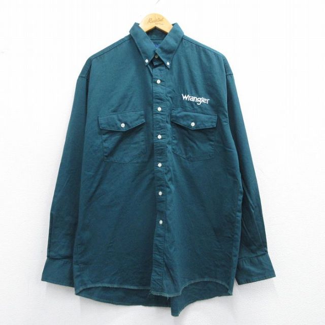 XL★古着 ラングラー Wrangler 長袖 ウエスタン シャツ メンズ 00年代 00s コットン ボタンダウン 緑系 グリーン 25mar27 中古 トップス