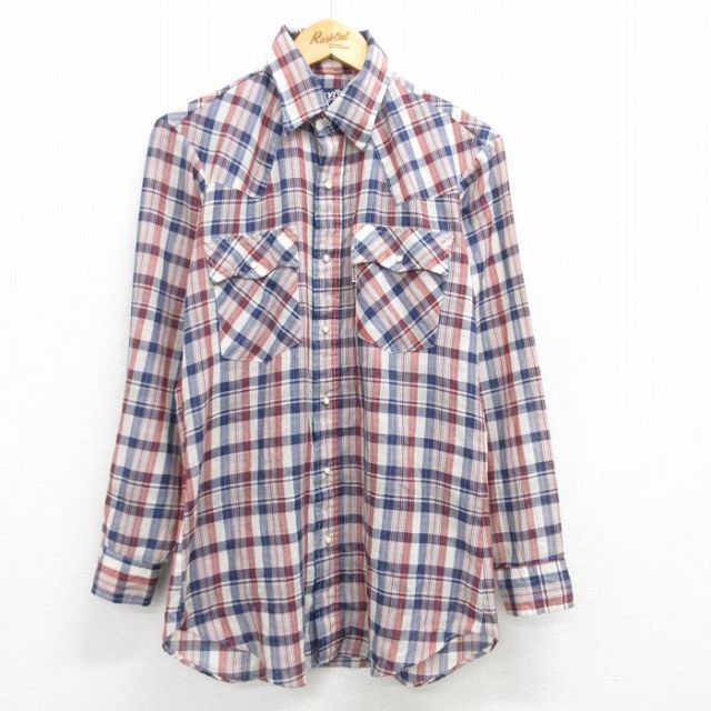 M★古着 リーバイス Levis 長袖 ウエスタン シャツ メンズ 80年代 80s 紺他 ネイビー チェック 25apr02 中古 トップス