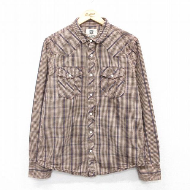 M★古着 リーバイス Levis 長袖 ウエスタン シャツ メンズ コットン 茶他 ブラウン チェック 25may08 中古 トップス