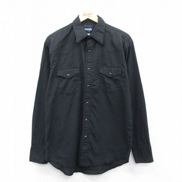 L★古着 ラングラー Wrangler 長袖 ウエスタン シャツ メンズ 黒 ブラック 25may08 中古 トップス