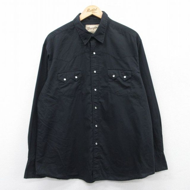 XL★古着 ラングラー Wrangler 長袖 ウエスタン シャツ メンズ 大きいサイズ 黒 ブラック 25may08 中古 トップス