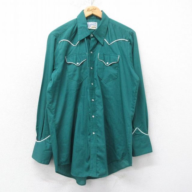 L★古着 ロックマウント ROCK MOUNT 長袖 ウエスタン シャツ メンズ 90年代 90s USA製 緑 グリーン 25jun11 中古 トップス