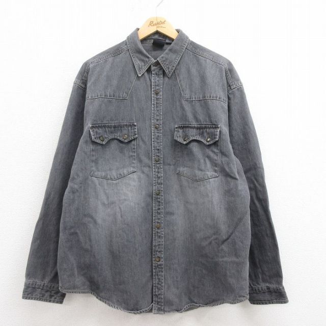 XL★古着 ビューグルボーイ 長袖 ウエスタン シャツ メンズ コットン 黒 ブラック デニム 25aug19 中古 トップス