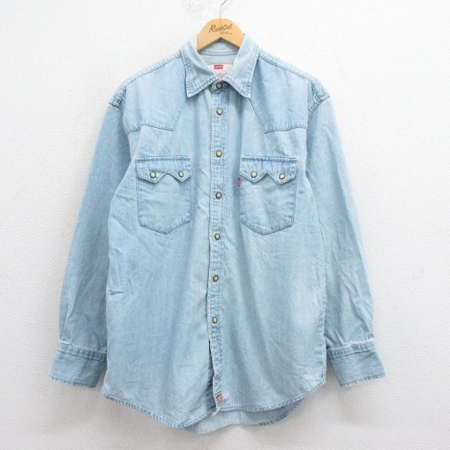 XL★古着 リーバイス Levis 長袖 ウエスタン シャツ メンズ 00年代 00s コットン 紺 ネイビー デニム 25aug30 中古 トップス