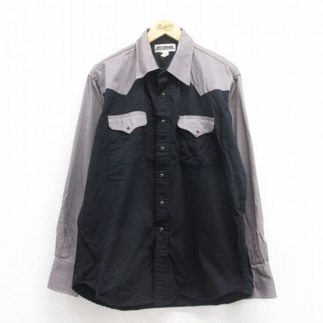 XL★古着 長袖 ウエスタン シャツ メンズ 00年代 00s ツートンカラー コットン 黒他 ブラック 25aug30 中古 トップス