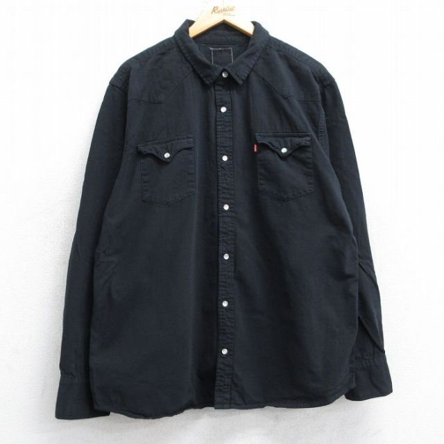 XL★古着 リーバイス Levis 長袖 ウエスタン シャツ メンズ コットン 黒 ブラック 25aug30 中古 トップス