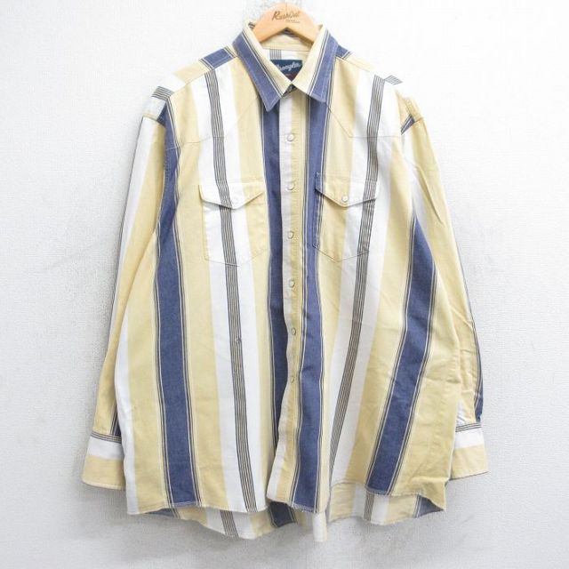 ラングラー 90s 長袖ウエスタンシャツ ストライプ イエロー XL | 古着
