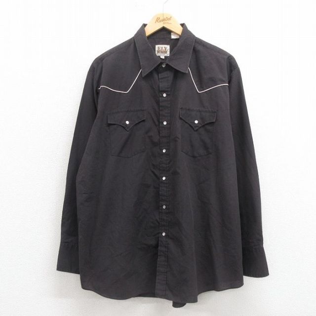 XL★古着 ELY 長袖 ウエスタン シャツ メンズ 90年代 90s 大きいサイズ 黒 ブラック 25sep17 中古 トップス
