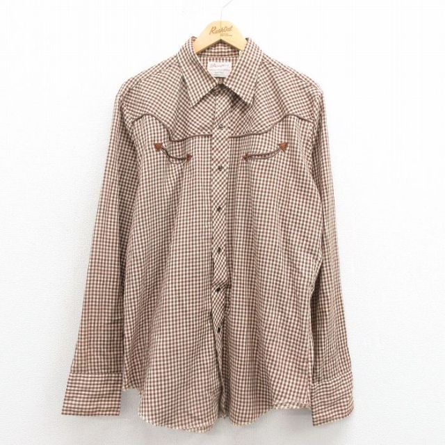 L★古着 ラングラー Wrangler 長袖 ウエスタン シャツ メンズ 80年代 80s ロング丈 USA製 焦げ茶 ブラウン チェック 25sep17 中古 トップス