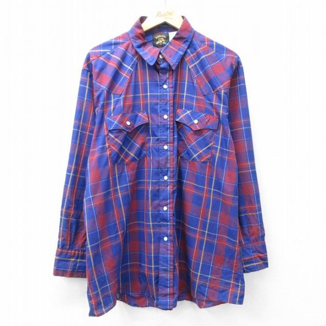 キー 長袖ウエスタンシャツ チェック ネイビー XL | 古着