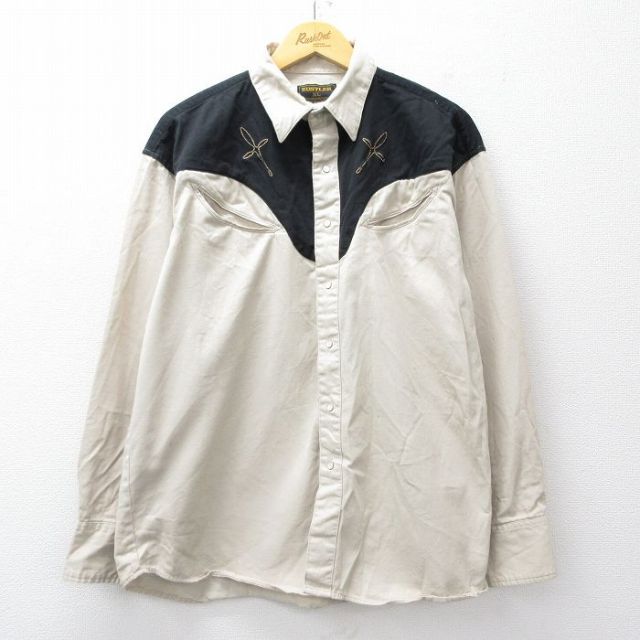 XL★古着 ラスラー 長袖 ウエスタン シャツ メンズ ツートンカラー ベージュ他 カーキ 25sep18 中古 トップス