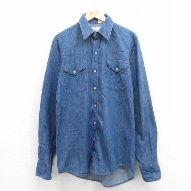 L★古着 長袖 ウエスタン シャツ メンズ 80年代 80s コットン 紺 ネイビー デニム 25oct29 中古 トップス