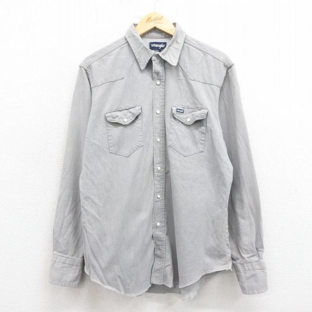 L★古着 ラングラー Wrangler 長袖 ウエスタン シャツ メンズ 90年代 90s コットン グレー 25oct29 中古 トップス