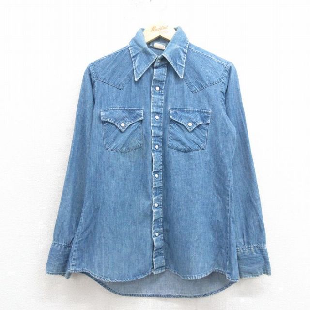 M★古着 ELY 長袖 ウエスタン シャツ メンズ 80年代 80s コットン 紺 ネイビー デニム 25oct30 中古 トップス